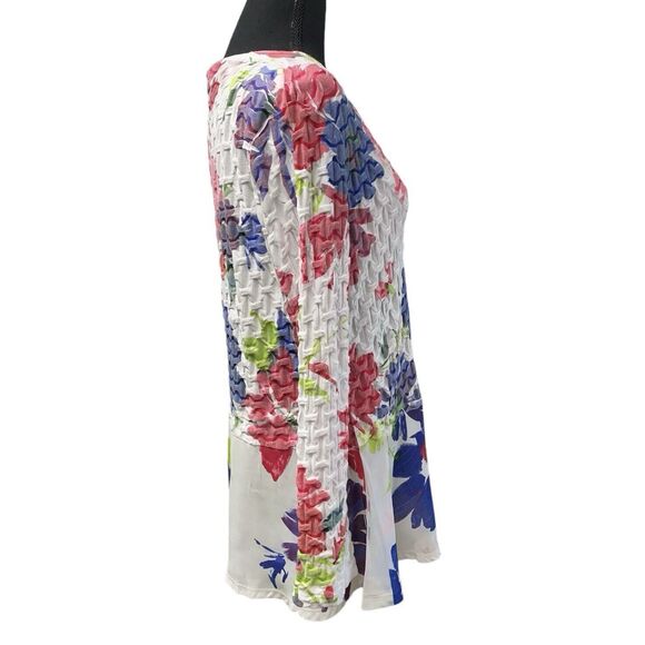 CUBISM Blouse Button Up Floral On White Long Sleeve Ruched - Picture 4 of 10